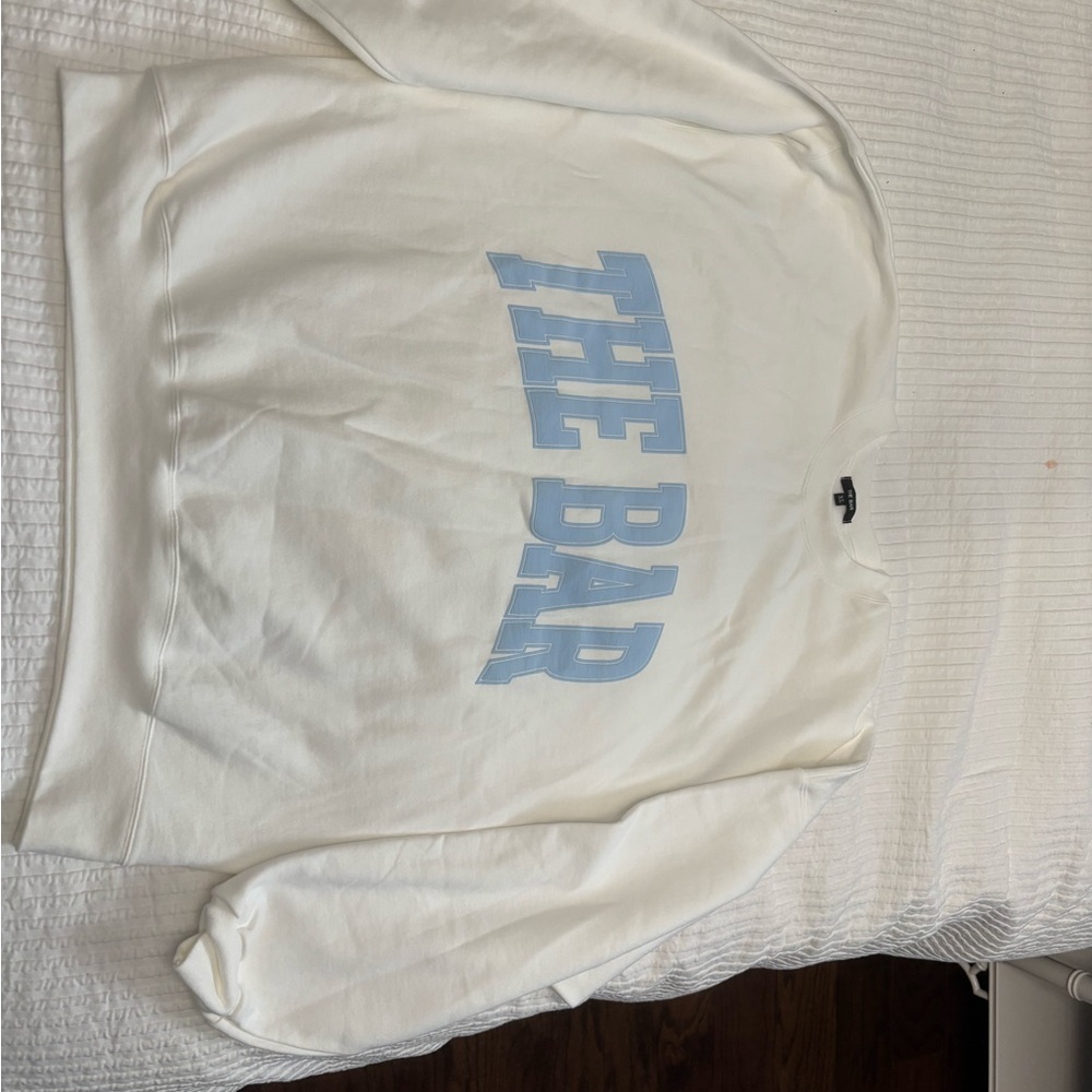 White Sweatshirt with Blue Print